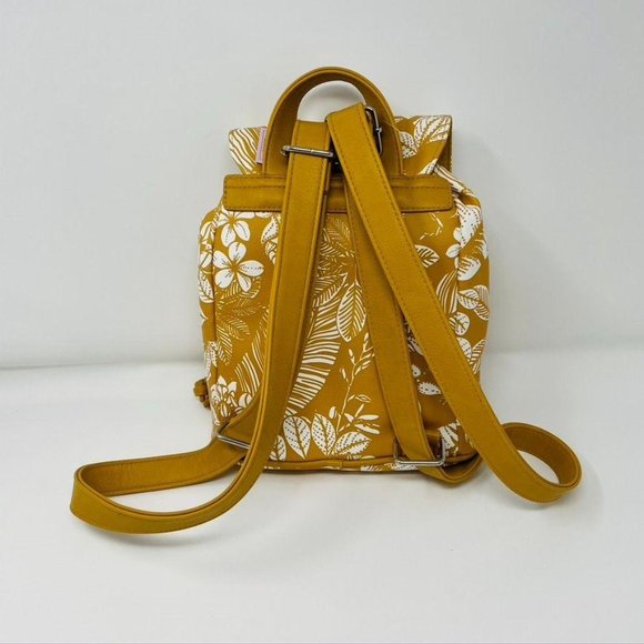 Yellow Floral Print Mini Drawstring Flap Backpack - Picture 4 of 11